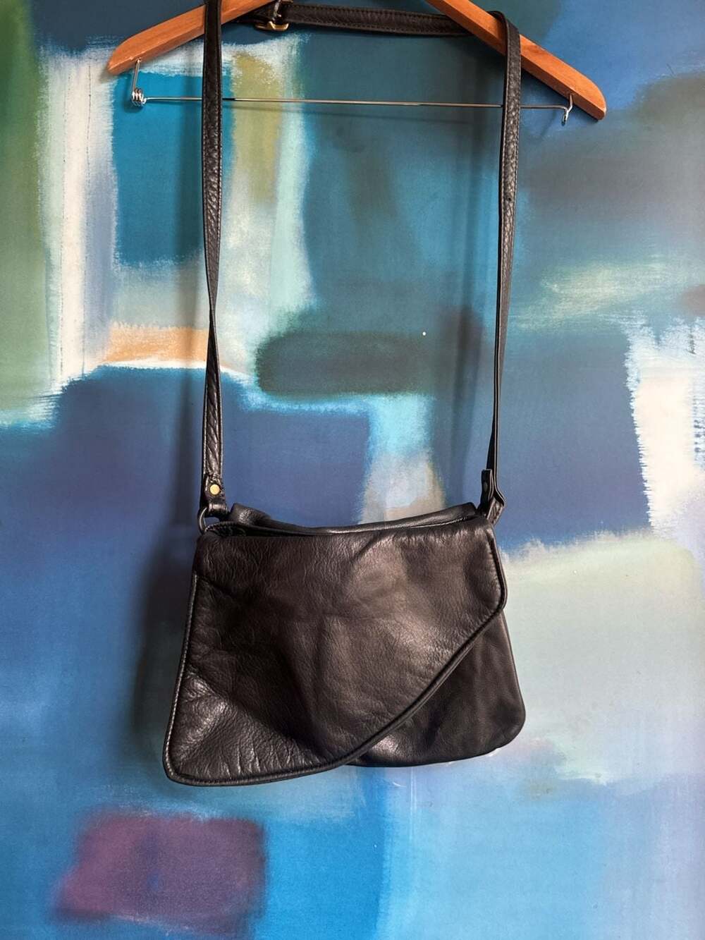 Vintage Victoria Leather Co. Soft Black Leather Crossbody Bag